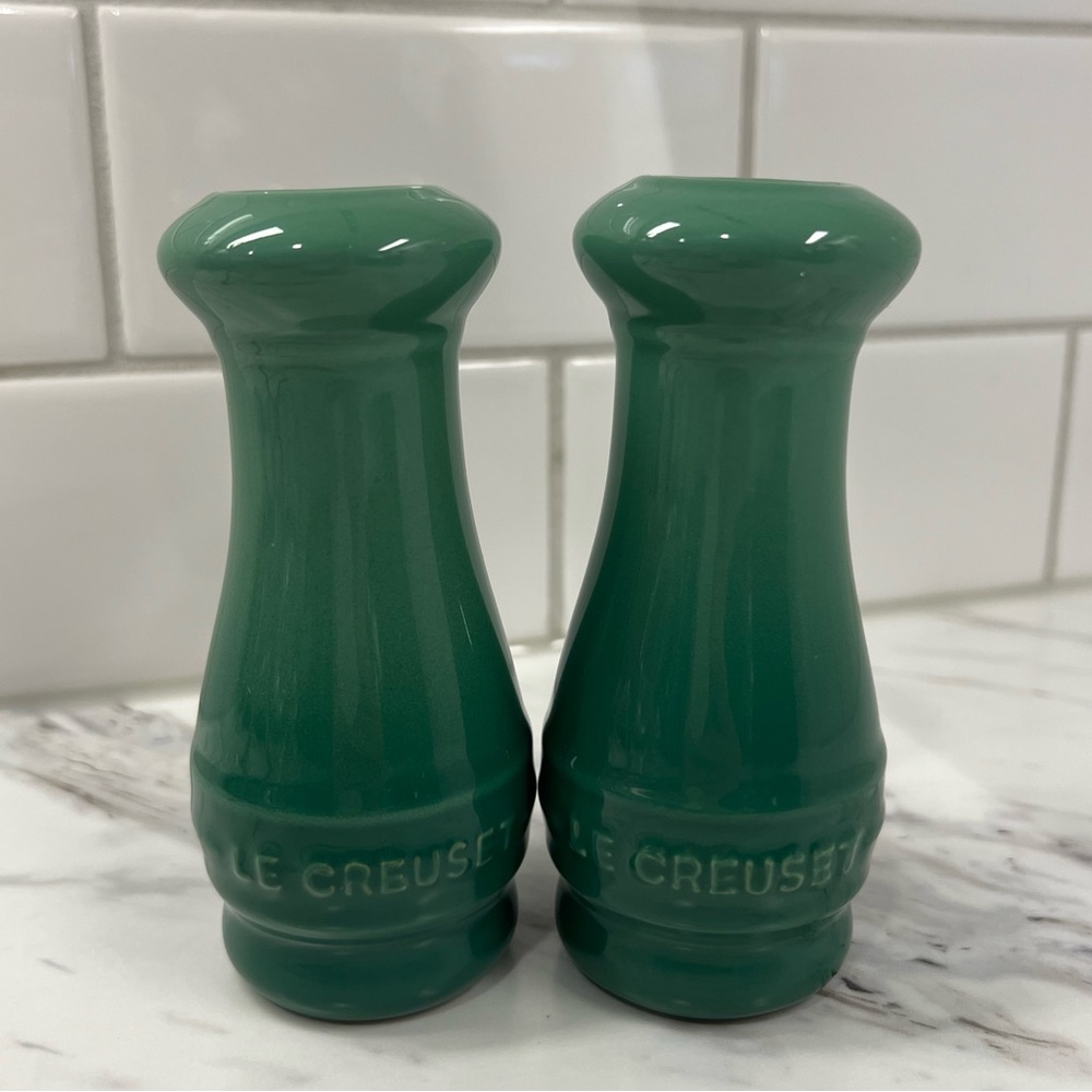 Le Creuset Green Stoneware Salt and Pepper Shakers
